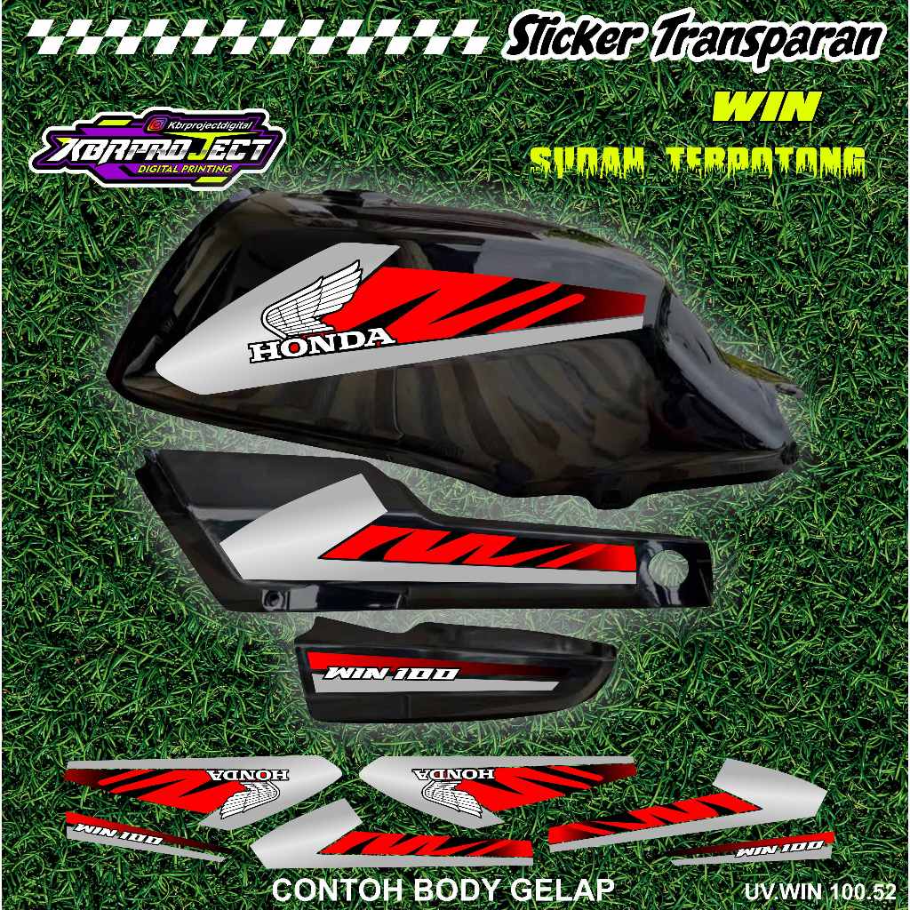 WIN 100 COOL PREMIUM TRANSPARENT สติ๊กเกอร์ HONDA RACING 52 สติ๊กเกอร์ LINES ALREADY CUT