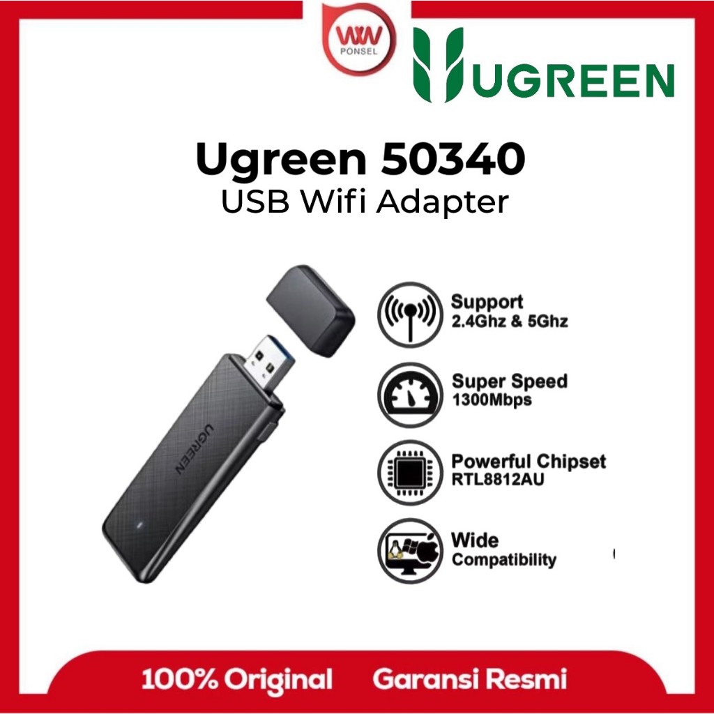 UGREEN 50340 อะแดปเตอร์ Wifi AC1300 Dual Band 2.4GHz - 5GHz Max 1300Mbps