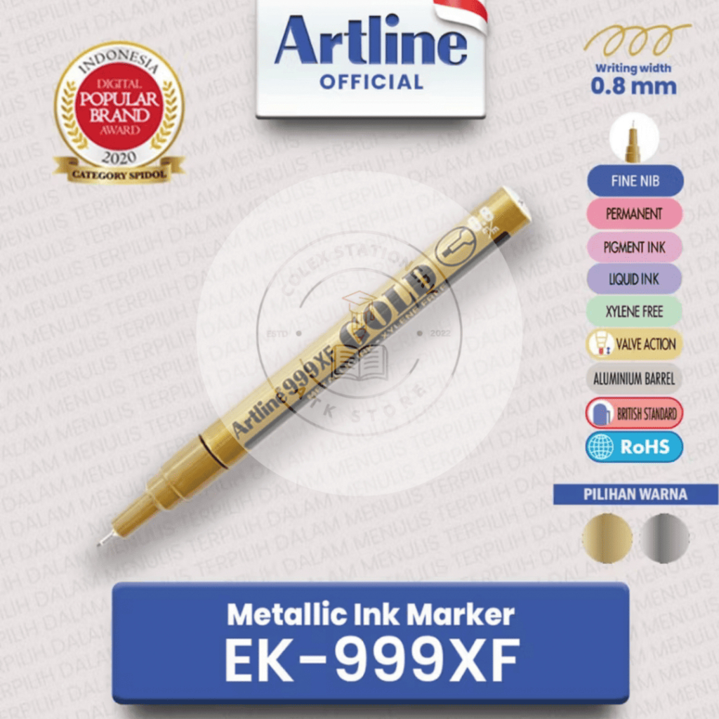[1 PC] ปากกามาร์กเกอร์หมึกเมทัลลิกถาวรขนาดเล็ก 0.8 มม. สีทองและสีเงิน EX-999XF Artline
