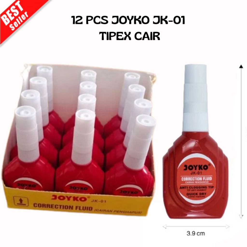 12 ชิ้น JOYKO CORRECTION FLUID JK-01 TIPEX CAIR JOYKO JK01 TIPX TIP-EX 1 กล่อง DOZEN (SUF)