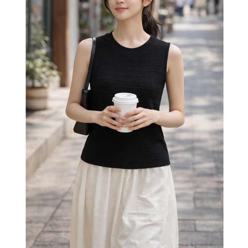 เสื้อถักแขนกุดระดับพรีเมียมสําหรับผู้หญิง | เสื้อกั๊กแขนกุดผ้าถักเนื้อนุ่มด้านบน | B223 เสื้อถัก One