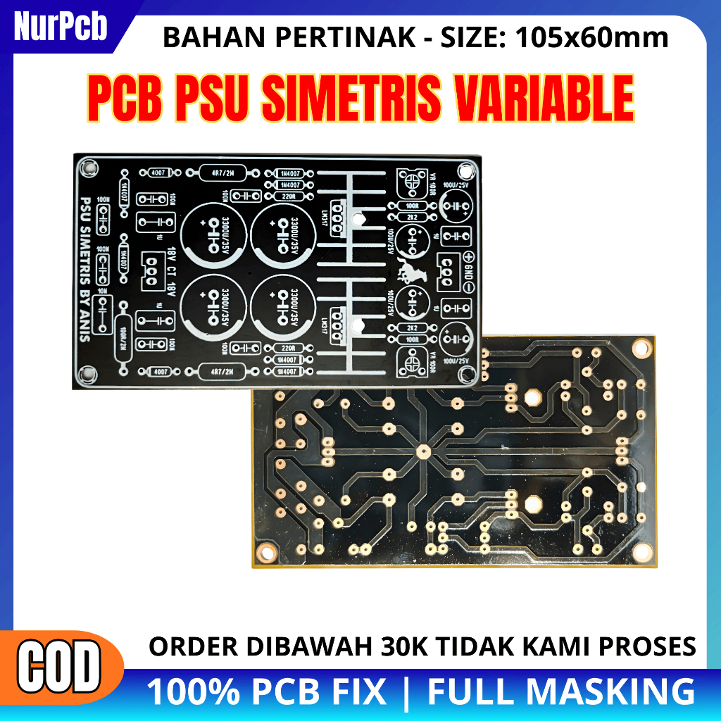 NUR PCB - PCB PSU Power Variable Supply Anistardi Fullmasking 10.5 x 6 ซม.