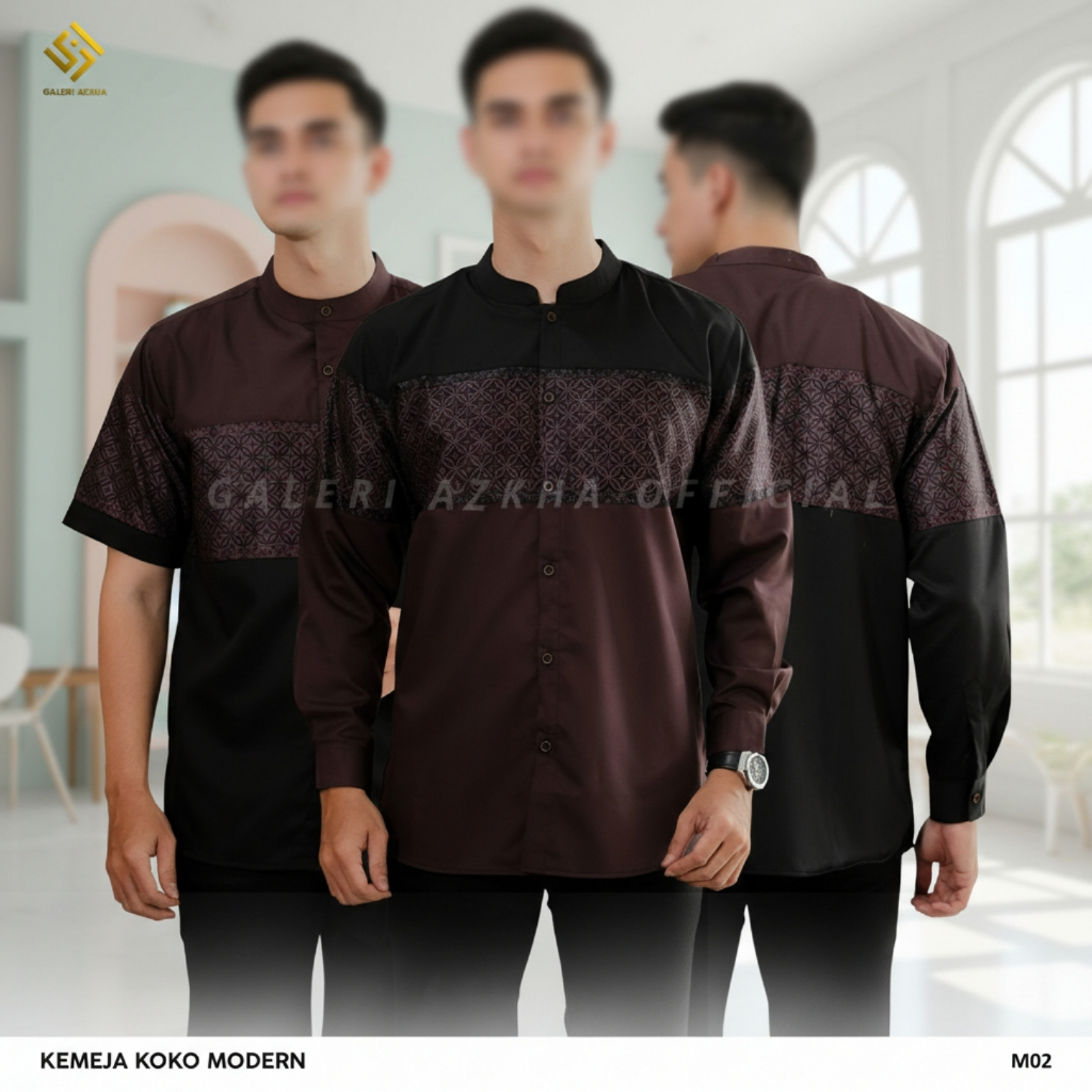 KEMEJA Kemko M02 | เสื้อบาติกโคโกะสมัยใหม่สําหรับผู้ชายผู้ใหญ่ที่มีการผสมมะฮอกกานีสีดําสั้นและยาว