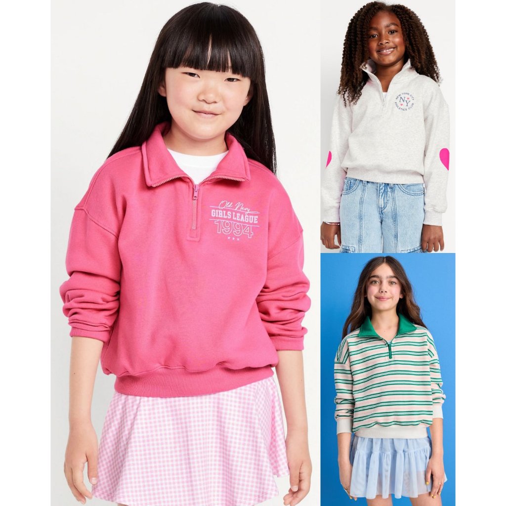 Junior KIDS Soft Fleece Junior Half-Zip Sweater | เสื้อสเวตเตอร์โอเวอร์ไซส์ Quarter-Zip - OLN9286