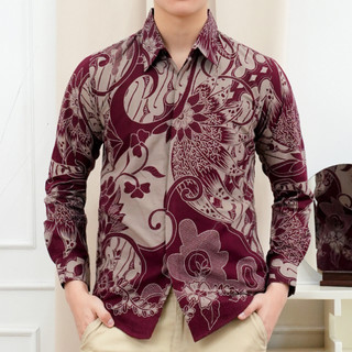 Batik AJI KUSUMA Kemeja Batik Pria RINUH Slimfit Panjang Lapis Furing Bahan Katun Premium