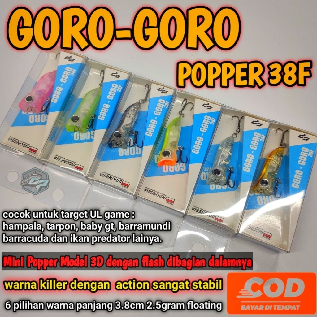 GORO GORO POPPER 38F / Popper Bait Goro-Goro Fishing Garnish / hampala เหยื่อหล่อ
