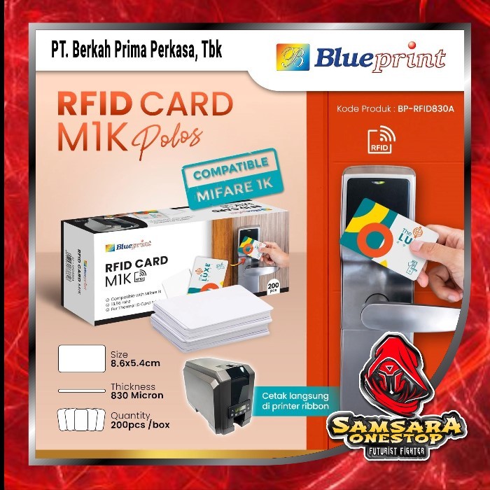 การ์ด RFID M1K Plain 13.56Mhz Blueprint 8.6 x 5.4 cm 830 Micron Compatible MIFARE 1K Ready เท่านั้น