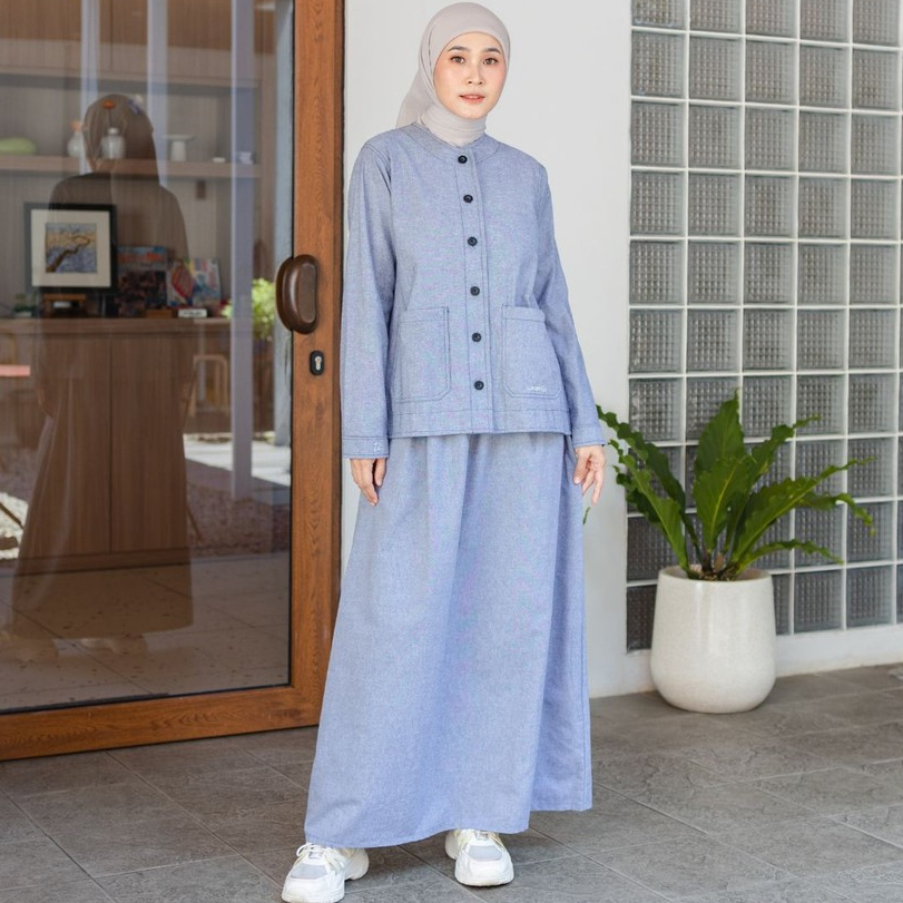 KATUN Lunango Official - LG 912 ชุดกระโปรงสําหรับผู้ใหญ่ Cotton Denim Top Bottom Muslimah Casual Dai