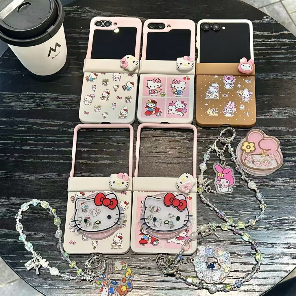 กรณีใหม่ Samsung Zflip7 Kitty Popsocket สามารถย้าย Spinner ของเล่นน่ารัก Charm สวยน่ารัก TPU ปลอก Hp