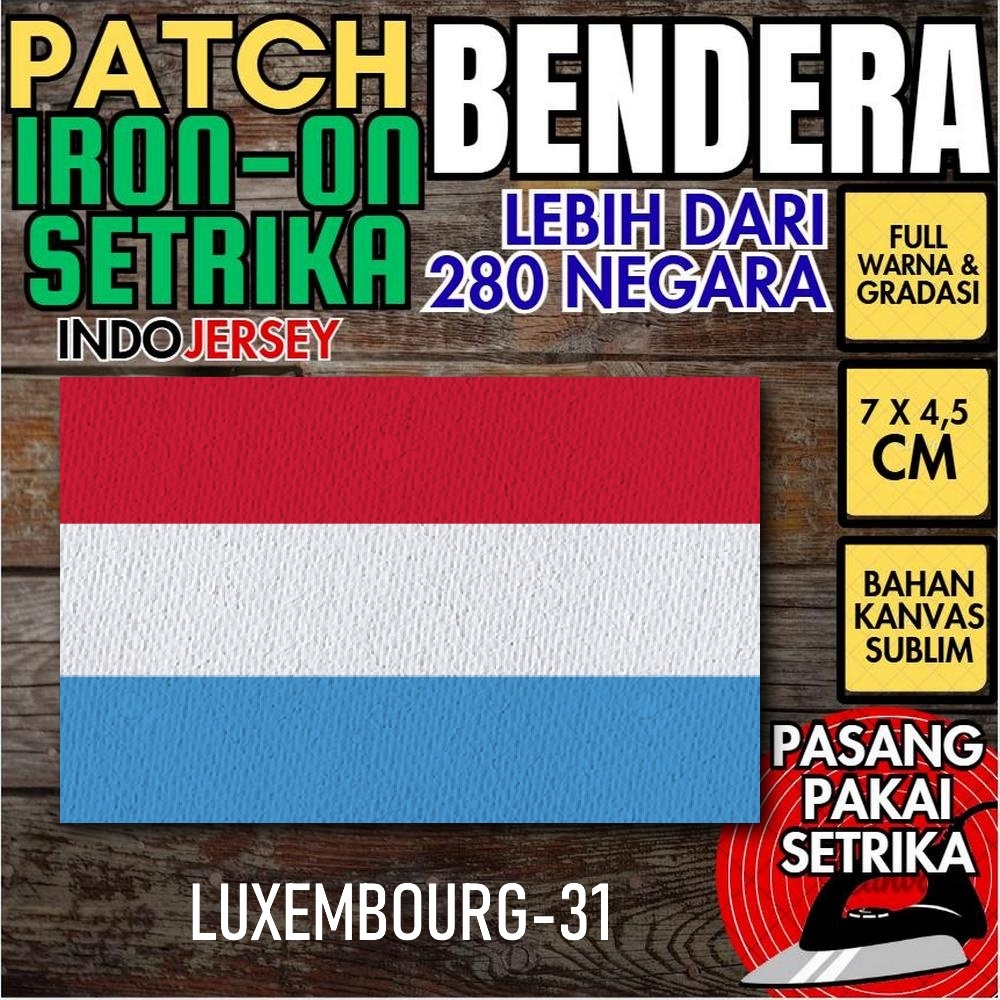 Indojerey Patch Flag LUXEMOURG LUKSEMBORED LUKSEMBORED Iron-On Canvas Sublimation Square Box 7 x 4.5