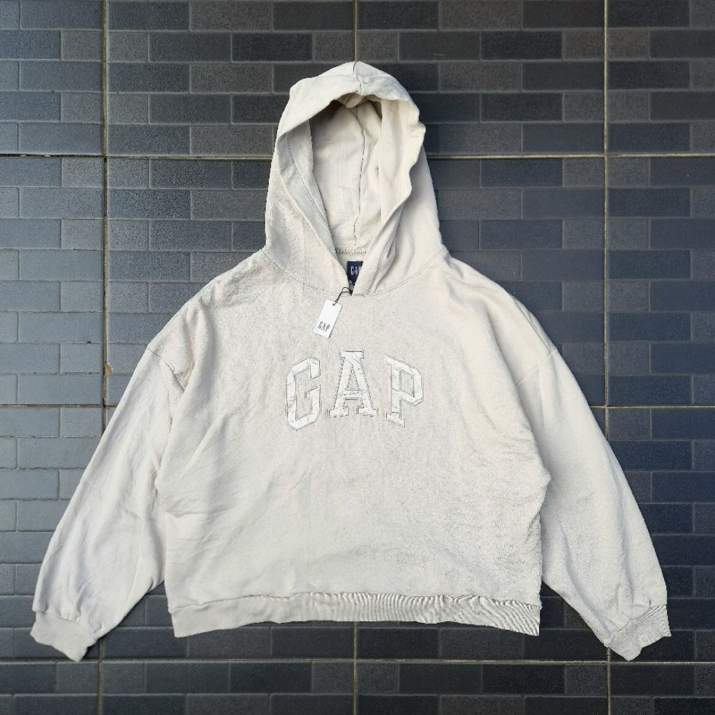 [BNWT] GAP Pullover Hoodie Boxy/Crop-Cut Moonstone Cream พร้อมโลโก้เย็บปักถักร้อย - GAP Hoodie Boxy 