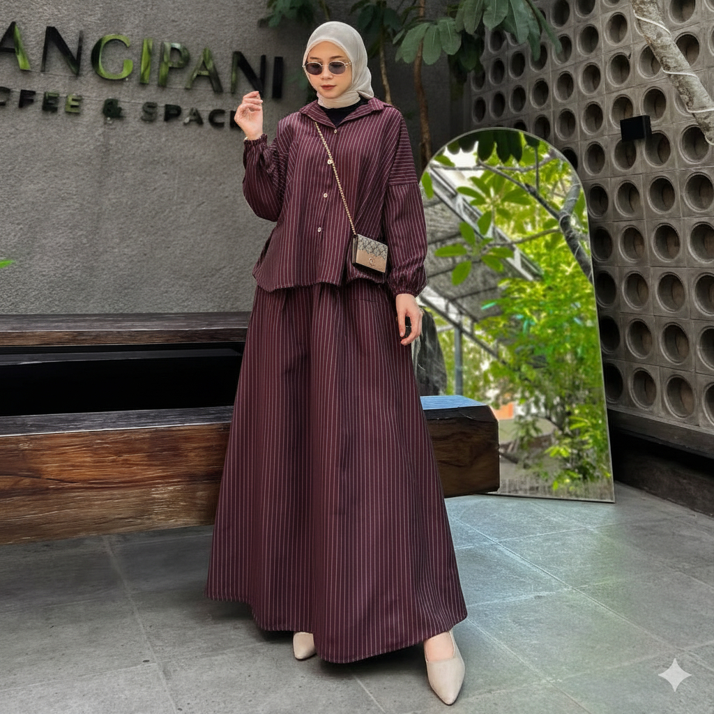 Mirae SemiWool Stripe Linen Skirt Set One Set Umbrella โดย Alfajar