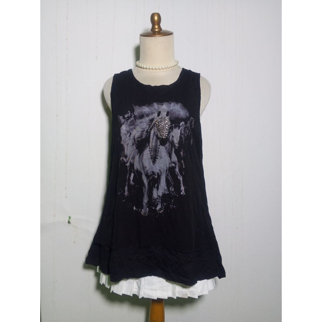 ‎Y2k top Grunge Punk Style เลื่อมสีดําพร้อมตาข่ายเชียร์