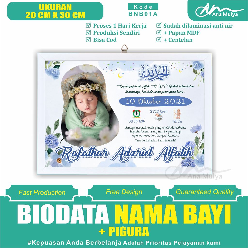 BABY BIRTH BIODATA + FIGURA SIZE 10 RS 20 CM X 30 CM ANA MULYA BNB01
