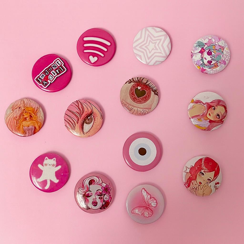 44 มม.Y2K Aesthetic Button Pin Set – Cute Retro Fashion Accessories Pastel Pink สี 44 มม.เข็มกลัดปุ่