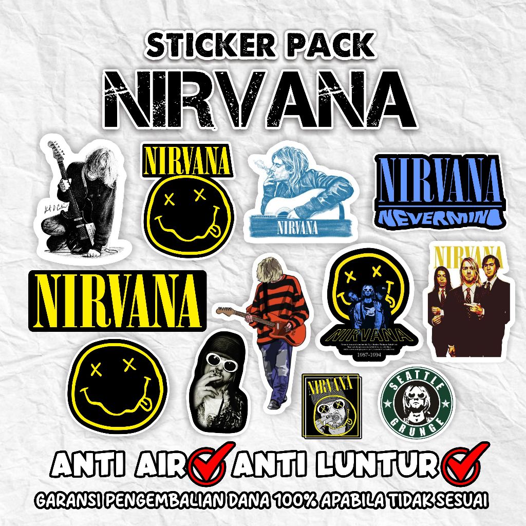 NIRVANA Aesthetic Sticker Pack, Anti-Fade, กันน้ํา | สติ๊กเกอร์ Kurt Cobain กันน้ําสําหรับเคสหมวกกัน