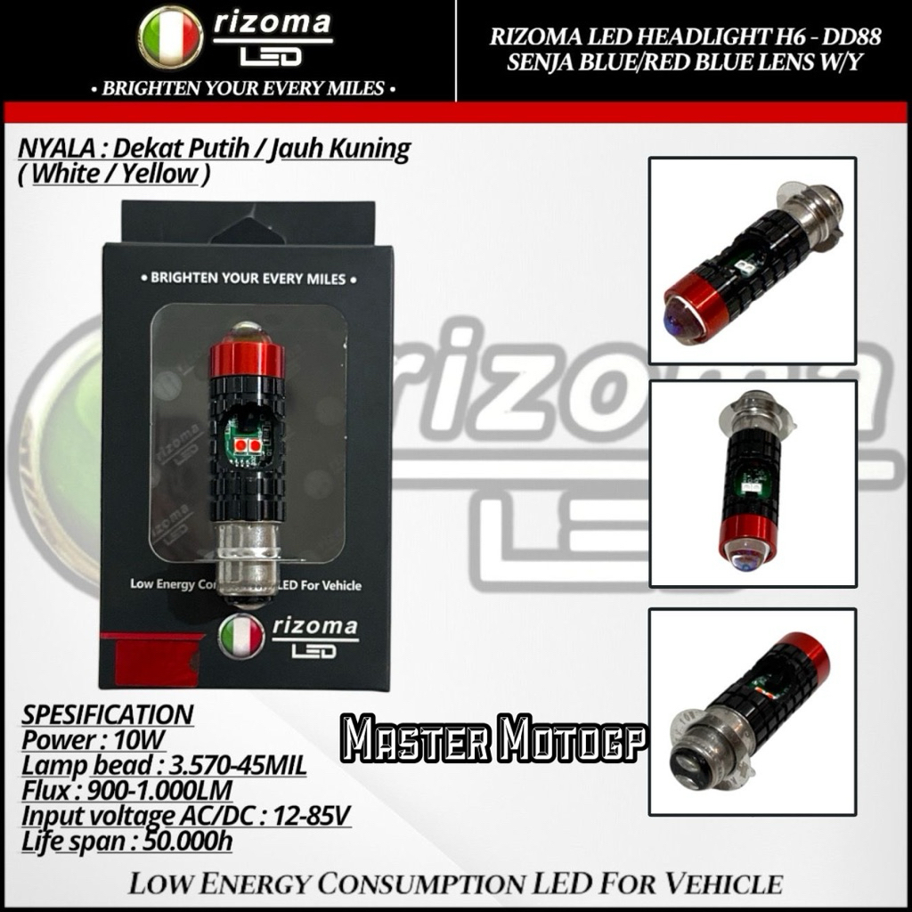 RIZOMA LED HEADLIGHT H6 - DD88 Senja เลนส์สีฟ้า-แดง WY RIZOMA LED ORIGINAL P15D H6 CERAMIC mio Vario