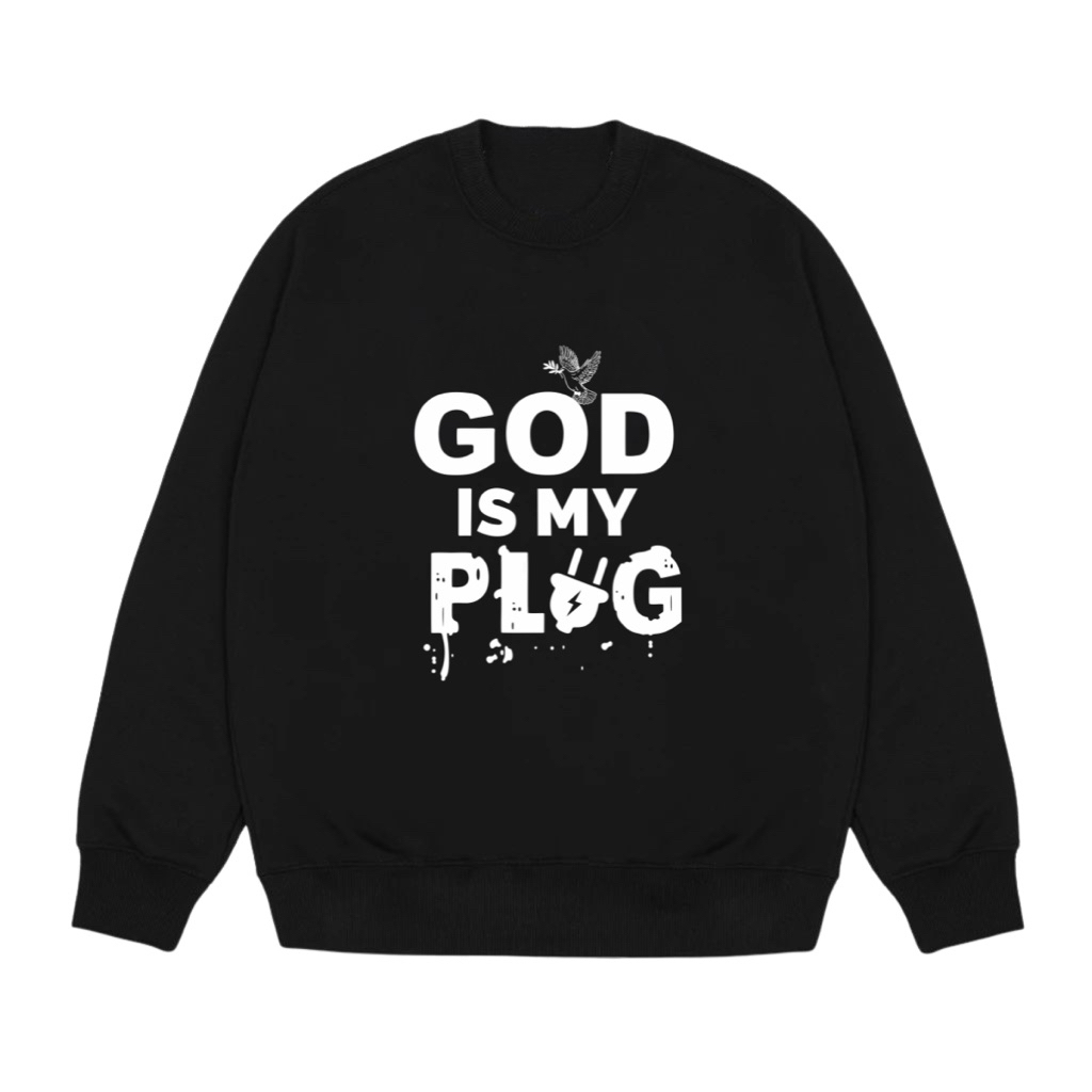 BLACK CREWNECK PUFF INK GOD IS MY PLUG - เสื้อสเวตเตอร์ฟองเย็น