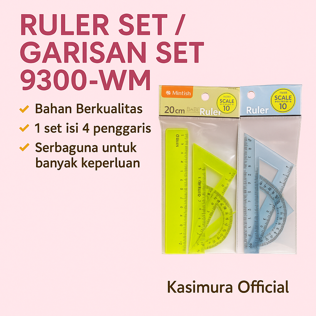 RULER SET 20CM 9300-WM / COMPLETE SET LINE / 20CM RULER / SCHOOL RULER TRIANGLE ARC