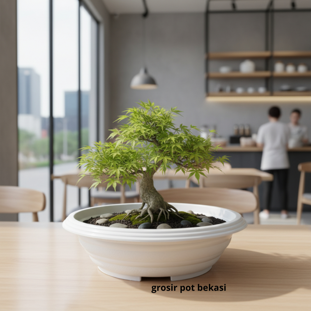 (2 ชิ้น) SHORT WHITE FLAT BONSAI POT 30 CM - WHOLESALE WHITE DECORATIVE FLOWER POT