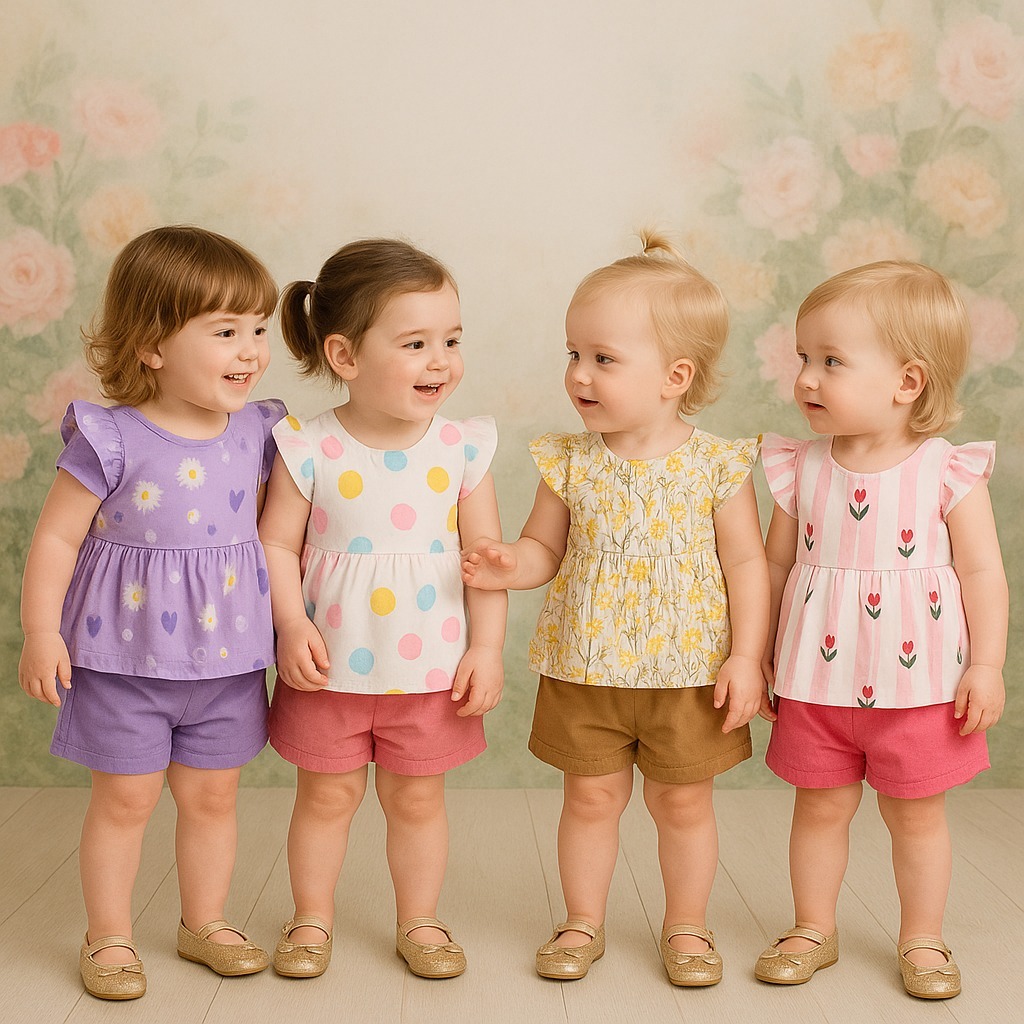 Pinpin Kids - ชุดเรยอนเด็กผู้หญิง / ชุดเสื้อผ้าเด็กผู้หญิงพิมพ์ลายน่ารัก