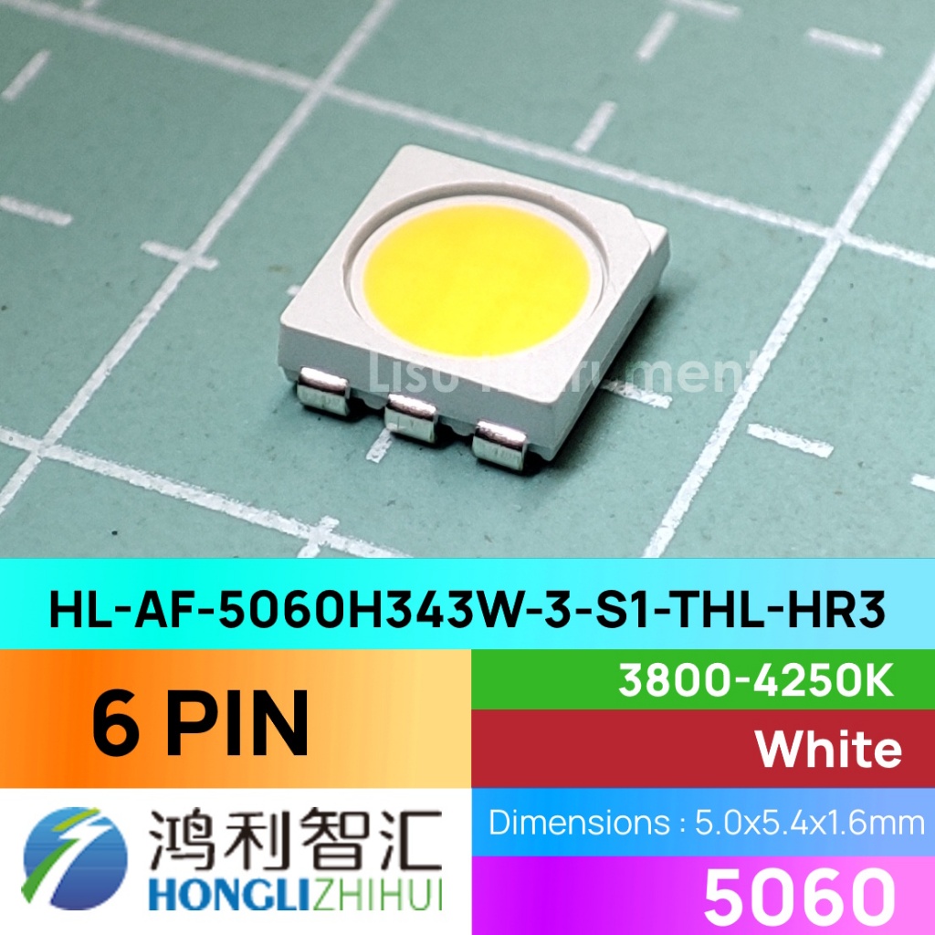 HL-AF-5060H343W-3-S1-THL-HR3 5060 LED SMD 6Pin SMD50-6P 380-4250K 3.2V 20mA HONGLITRONIC