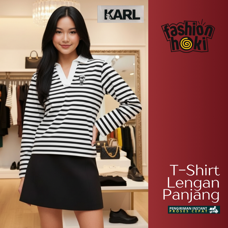 KARL LGF เสื้อยืดคอปกแขนยาวผู้หญิงแฟชั่น Hoki Jogja