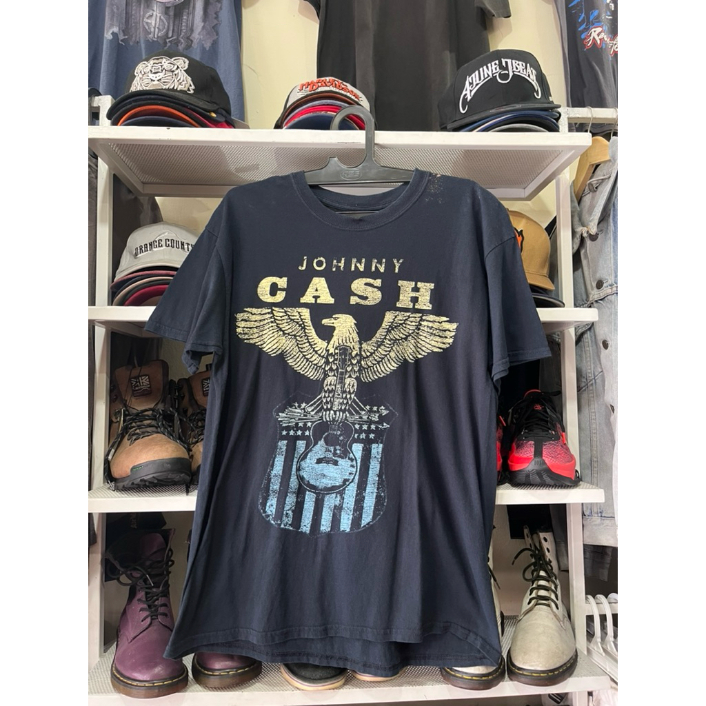 Johnny Cash Brand With Guitar & Eagle L Black T-Shirt