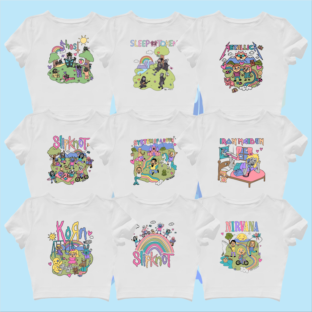 CROP TOP BAND METAL GHOST SLEEPTOKEN METALLICA SLIPKNOT SOAD IRONA MAIDEN KORN NIRVANA | เบบี้ที | เ