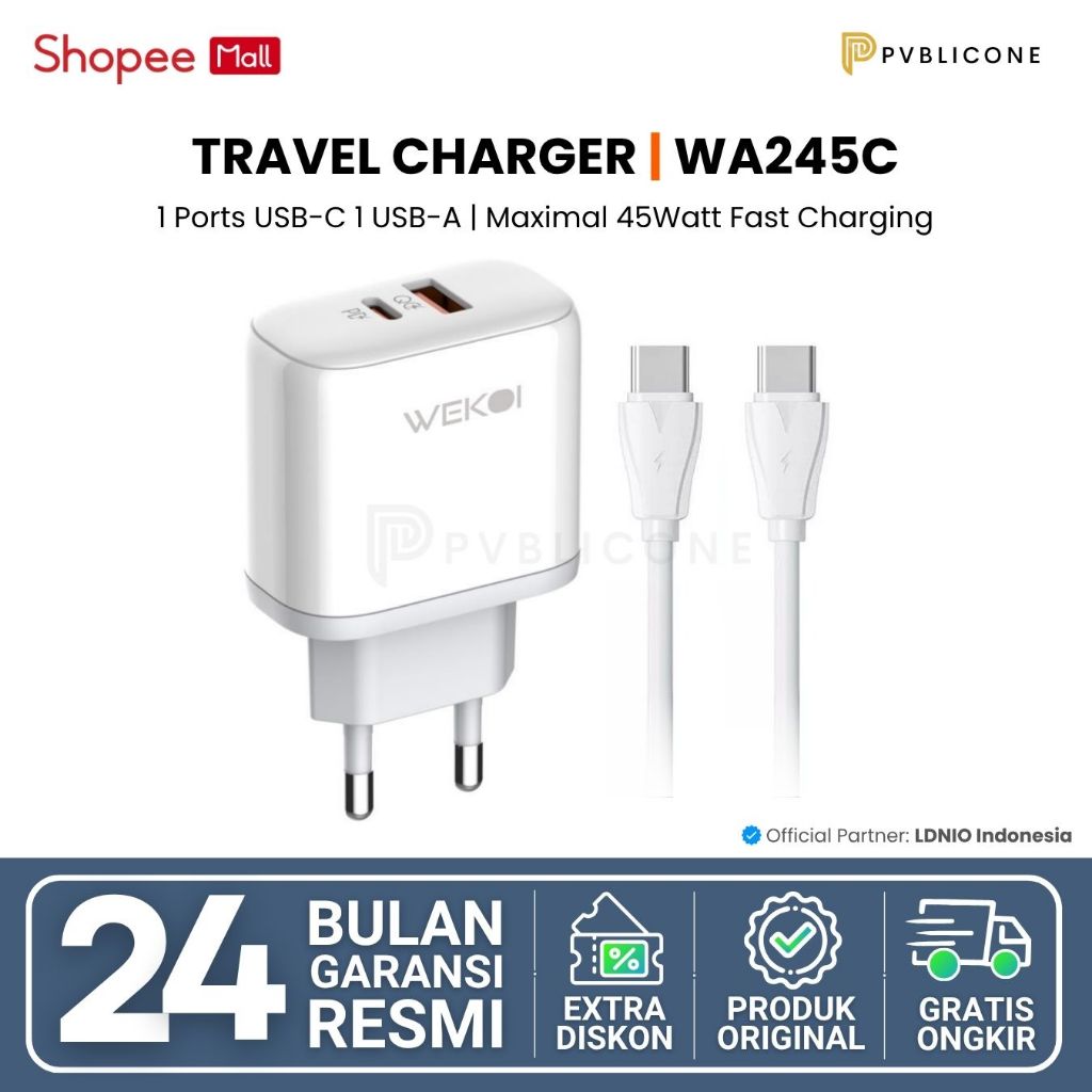 WEKOI Travel Adapter Charger WA245C Fast Wall Charger 45W PD QC4+QC3.0