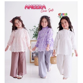 One set anak Ameera katun bordir | setelan kulot linen anak perempuan | Baju bordir katun