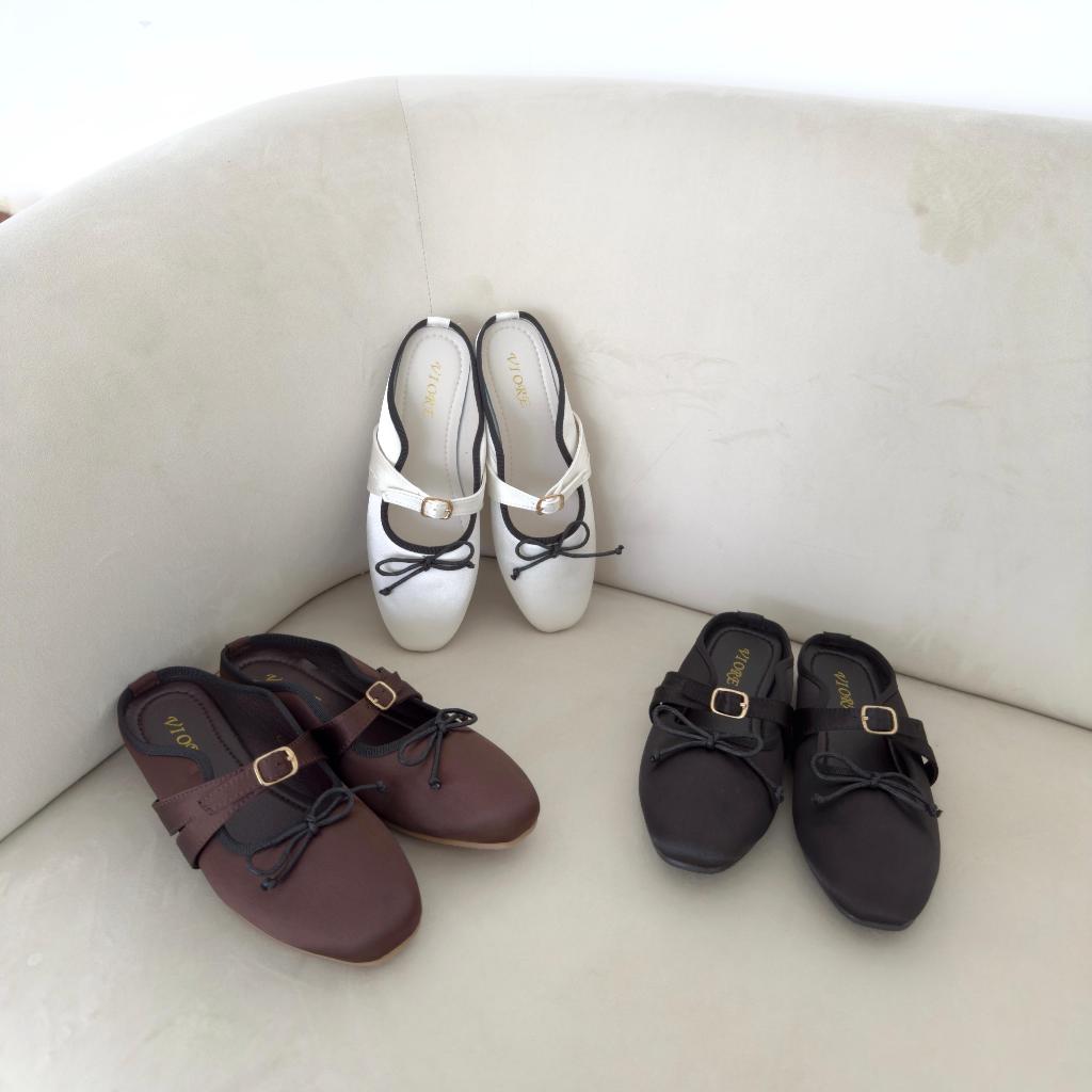 VIORE LUMIE MULES (CH13) - รองเท้าแตะส้นเตี้ยสตรี MULES SANDALS 3CM PREMIUM SYNTHESIS MATERIAL SATIN