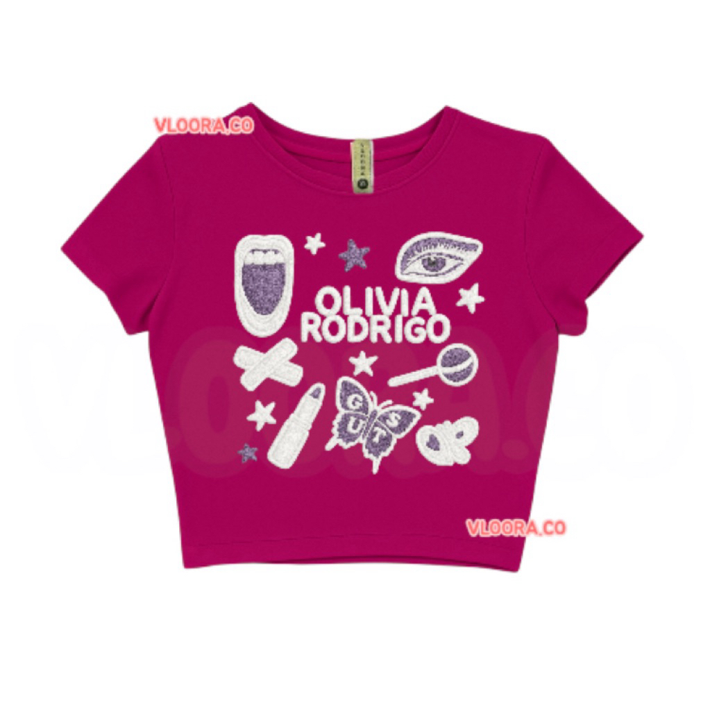Olivia Rodrigo Motif Crop เสื้อยืดผ้าฝ้ายหนาวัสดุผู้หญิง Top