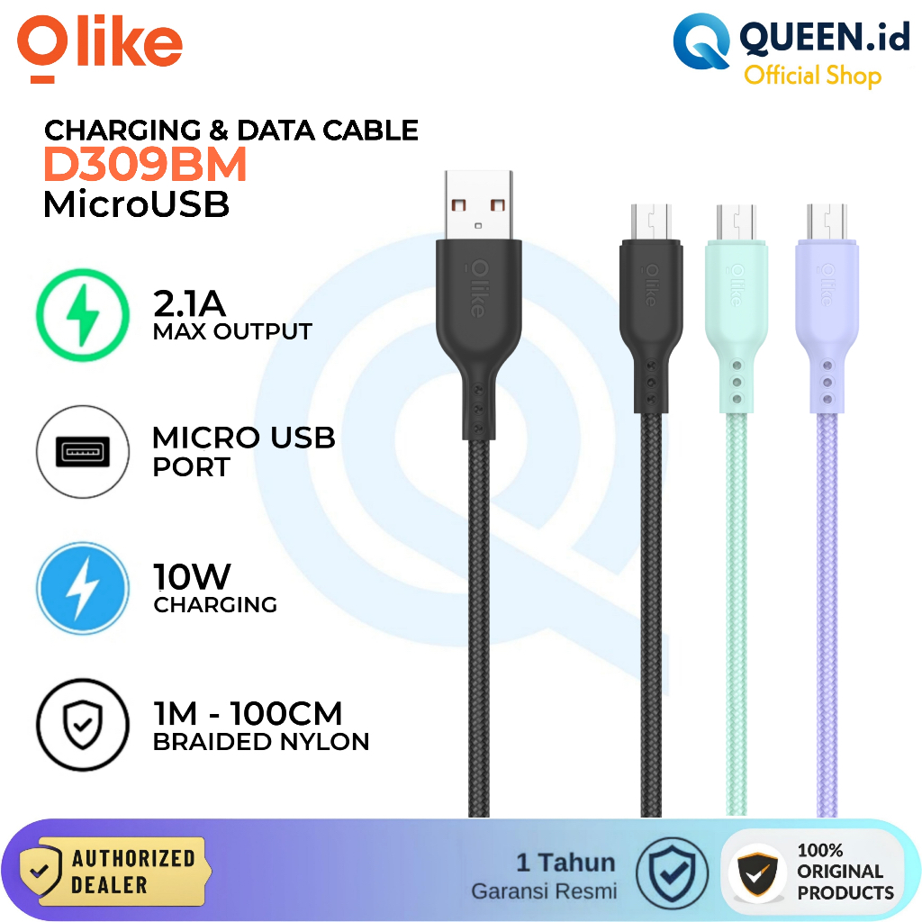 Olike D309BM MicroUSB 2.1A 10W 1M-100cm ชาร์จ Braided Nylon Data Charger Cable - Micro USB D309