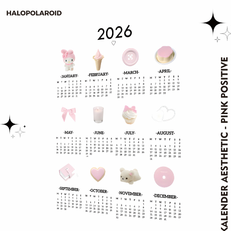 Aesthetic Calendar A3 2026 Aesthetic Calendar A3 ปฏิทินมีสไตล์ - สีชมพูบวก