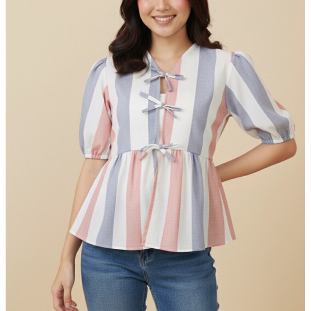 Coquette Striped Womens Blouse Top