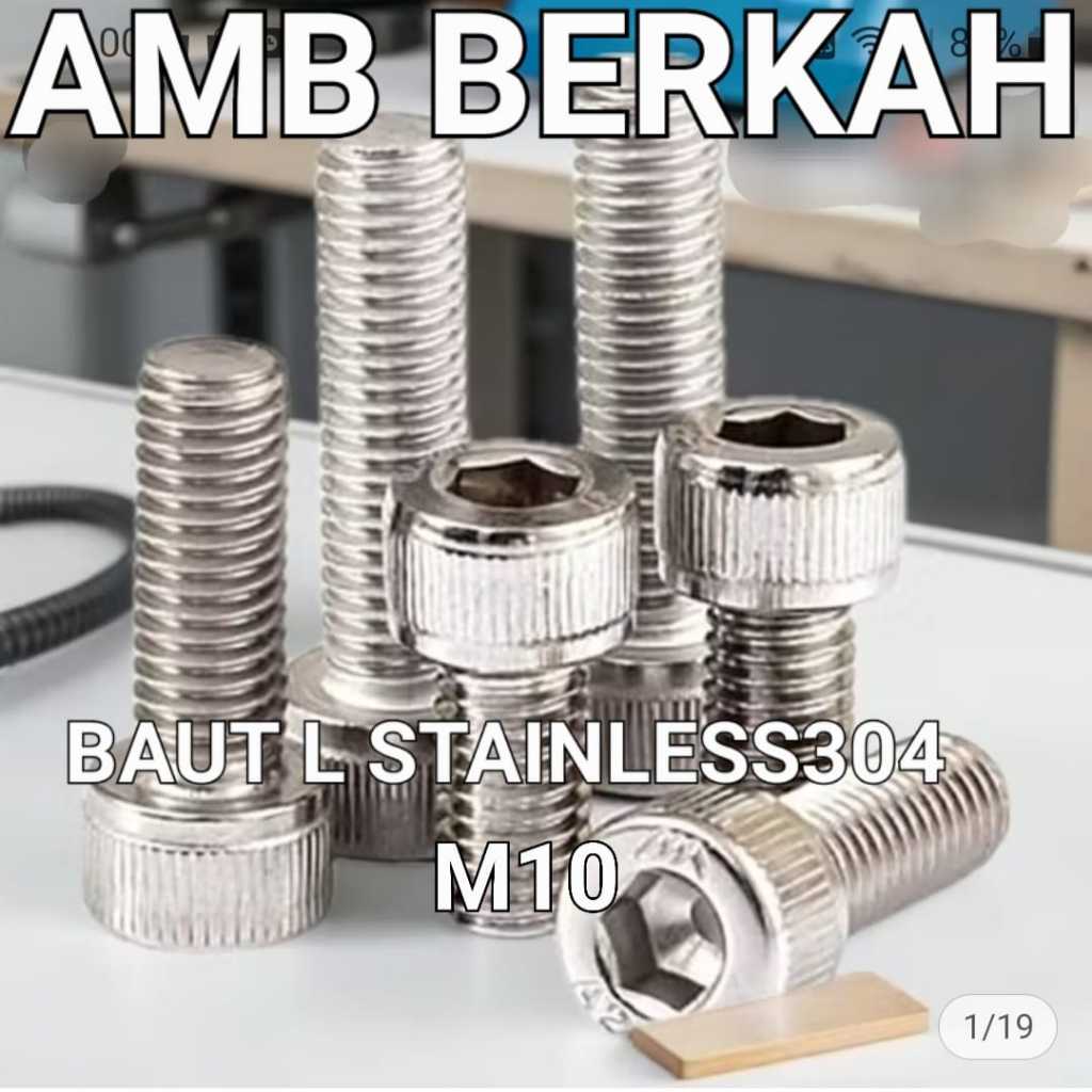 สแตนเลส 304 L-BOLT THE L8 KEY...( M10X20MM-120MM )