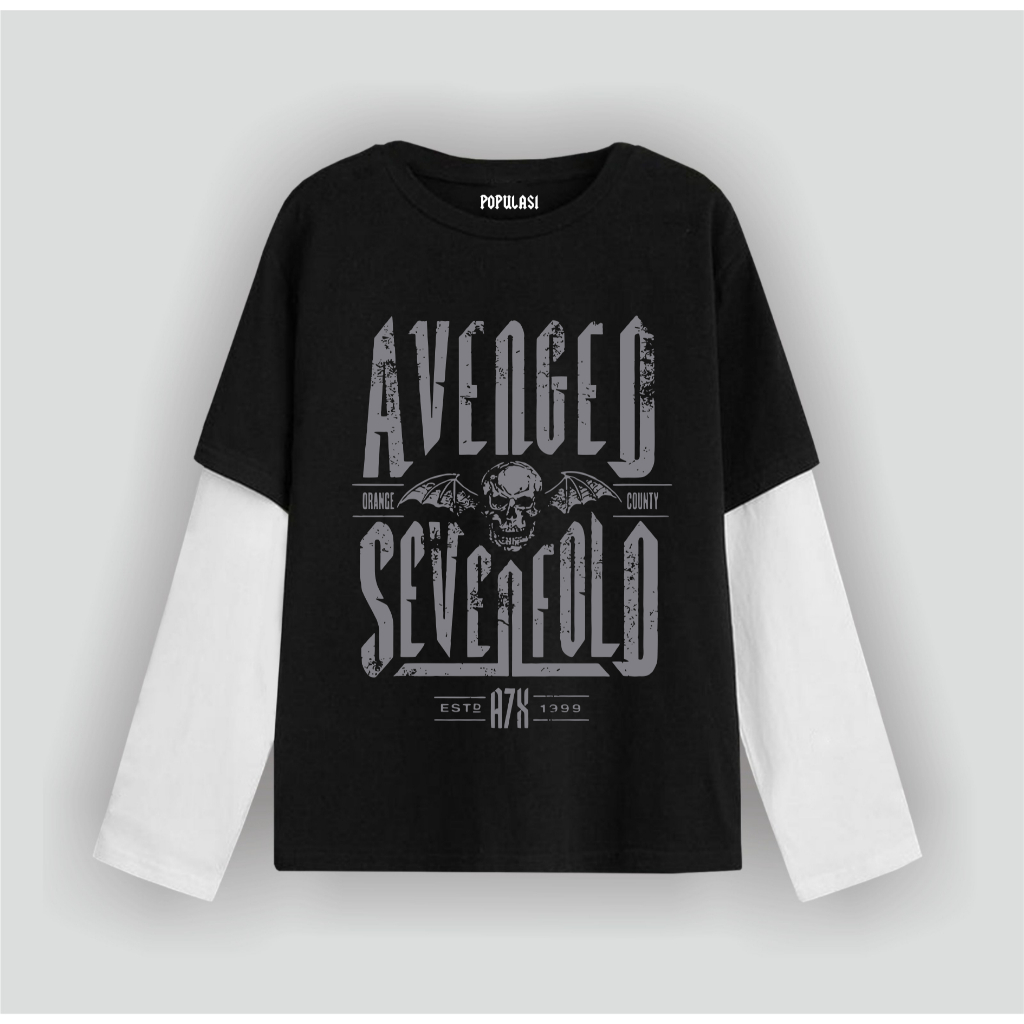 เสื้อยืด Cavenza แขนยาวสองชั้น Avenged Sevenfold Fon สีเทา Streetwear Unisex