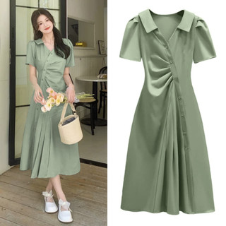 FWG Dress Korean Style Wanita Dress Elegant Polos Pesta Wanita Remaja Kekinian Gaun Formal Natal Kanela