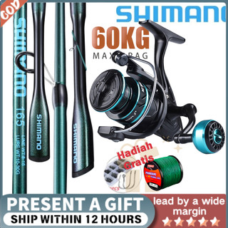 Joran Pancing Set 5.2:1 Gear Ratio Reel Pancing Spinning Fishing Reel Combo Dengan Kait Umpan Joran Pancing Setelan Joran Pancing Putar Ketahanan Maksimum Set Joran Pancing Serat Karbon 50Kg