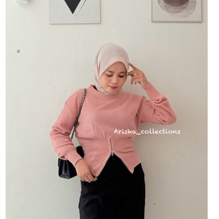 TANIA Sweatear Rajut Resleting Zipper Bawah Knitted Top-Atasan Rajut Wanita KoreanStyle-Outer Zipper Rajut Trendy
