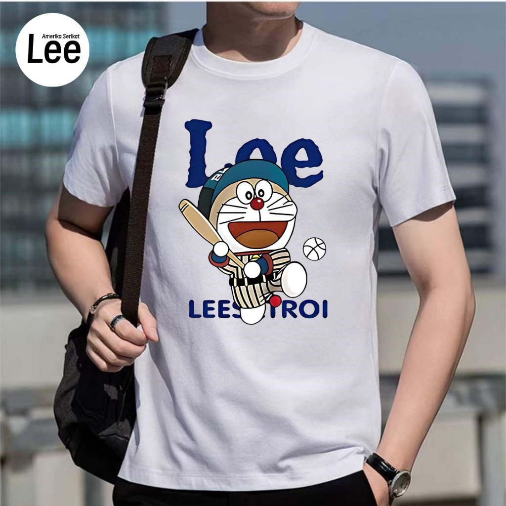 เสื้อยืดผู้ชาย Lee ดั้งเดิม Doraemon Baseball Graphic Design "Lee" Cool Mens Fashion White Shirt**