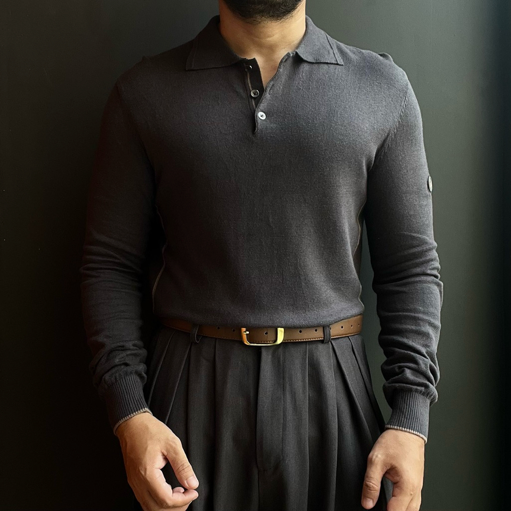 เสื้อไหมพรมคอปก สีเทาเข้ม โดย JMB