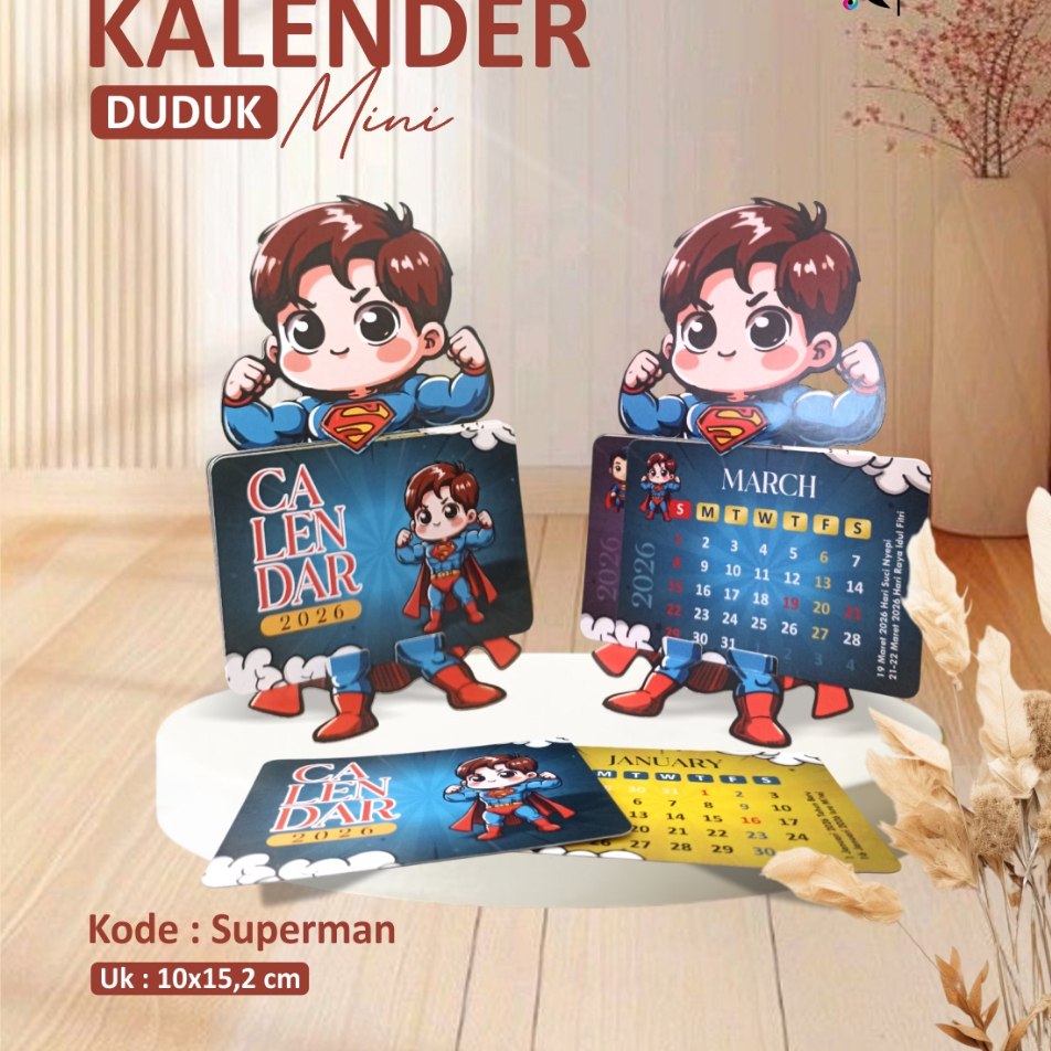 SITTING CALENDAR 2026 - ASTHETIC DESK CALENDAR - MINI CALENDAR SOUVENIR (SUPERMAN)