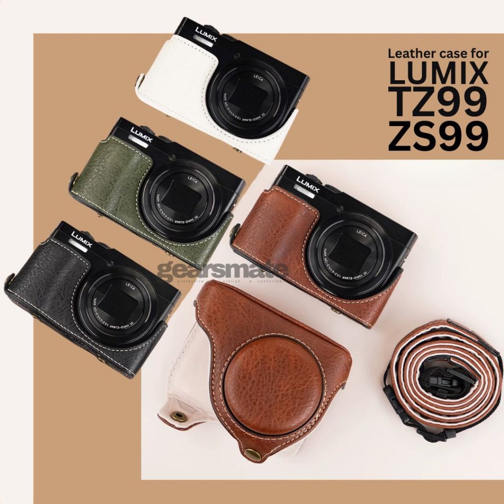 เคสหนังสําหรับ LUMIX TZ99 ZS99 - เคสหนังป้องกันกล้องพร้อมฝาปิดและสายรัดโดย Gearsmate