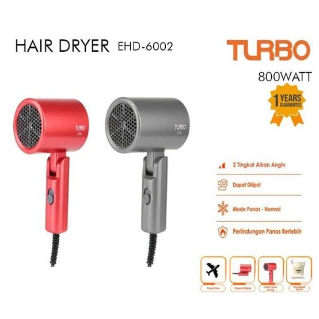 เครื่องเป่าผม Turbo EHD 6002 เครื่องเป่าผม Turbo Travel EHD-6002 เครื่องเป่าผม Turbo พับได้ EHD6002