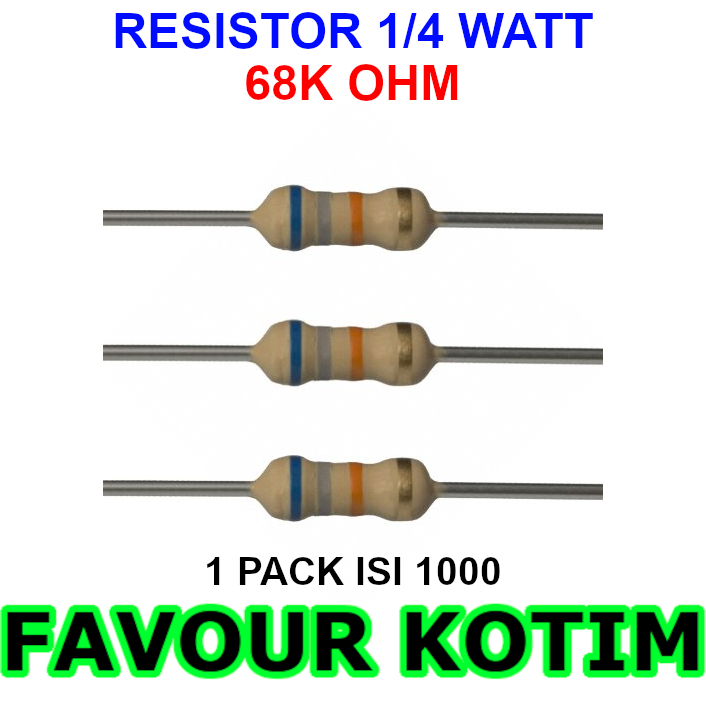 68K OHM R 1/4 WATT 0.25W RESISTOR 5 PERCENT 1 PACK CONTAINS 1000 FVKOTIM