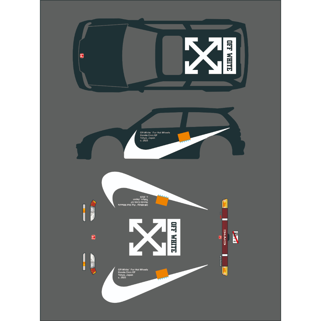 [WHITE TONER] รูปลอก Civic Ef Nike x Off White