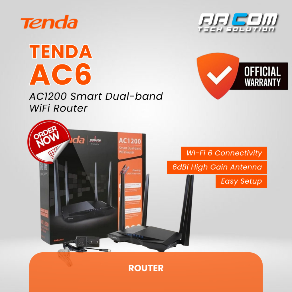 TENDA AC6 DUAL BAND AC1200 MU-MIMO WiFi เราเตอร์ไร้สาย AC 6 AC 1200