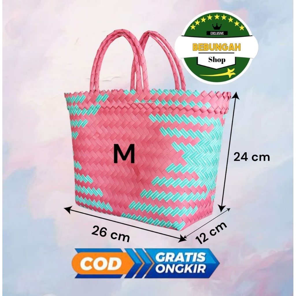 WOVEN HAMPERS BAGS, STRIPE, CARRY BAGS, BUWUHAN BAGS, SHOPPING BAGS, MEDIUM SIZE (M)